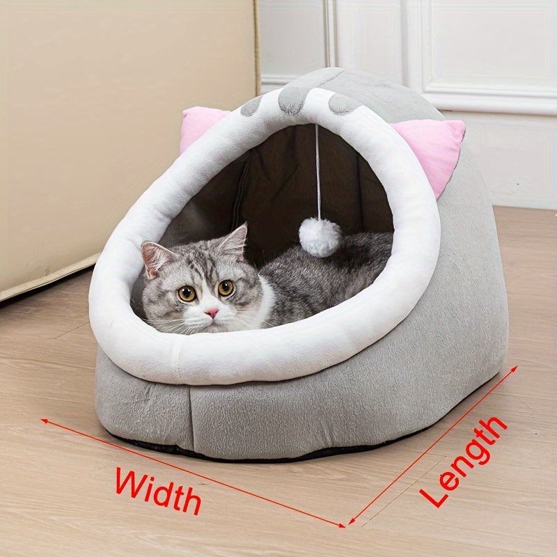 Soft Plush Cat House with Cushion | Classic Style Polyester Fiber Cat Condo | Breathable Pet Bed Basket for Small, Medium and Large Cats | Cozy Cat Cave for All-Season Use - PAW-SOME PETS
