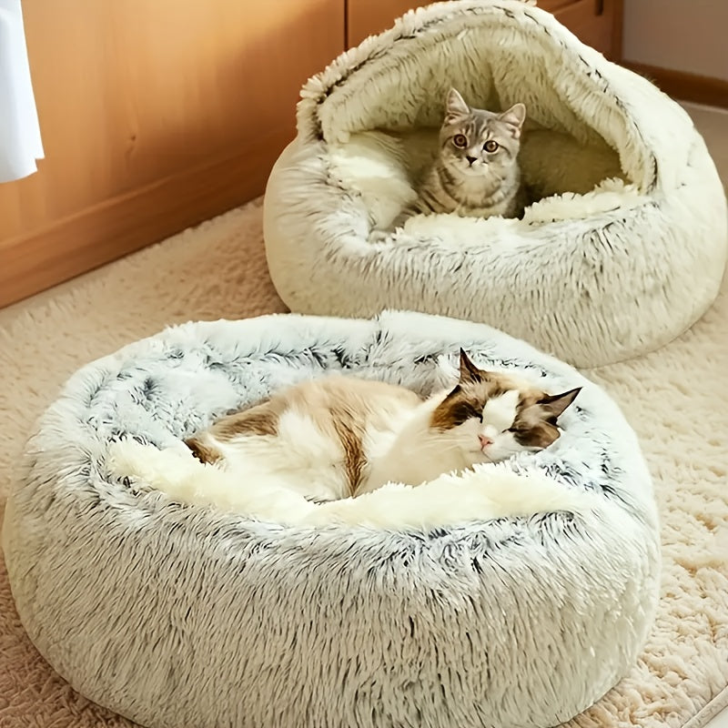 Winter Universal Plush Round Hooded Pet Bed, Warm Dog Bed Bed Suitable for Small s and Dogs, Cozy Fluffy Soft Bed Dog Bed, Warm Donut Pet Mat for s and, Christmas Holiday Gift - PAW-SOME PETS
