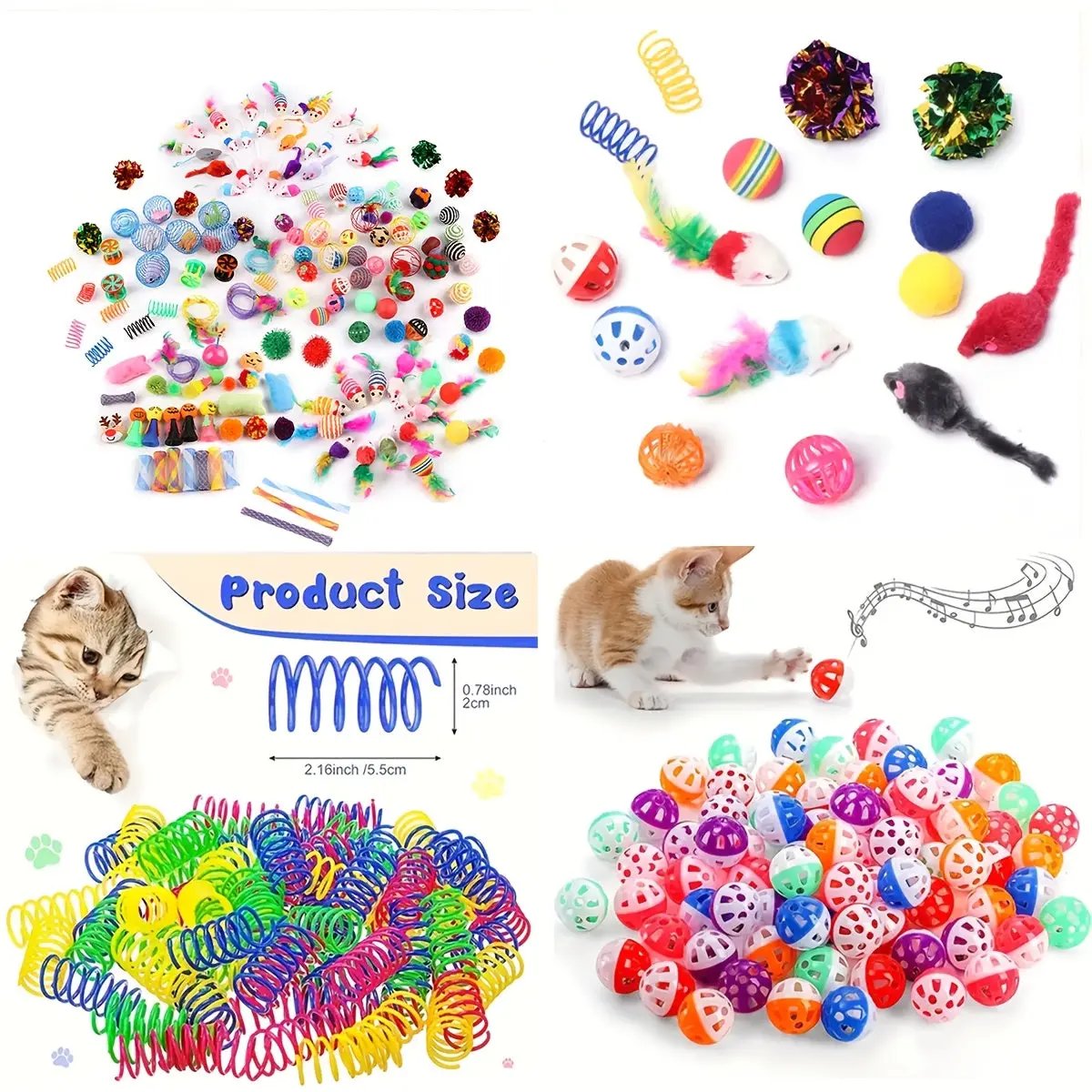 200pcs/64pcs/32pcs/16pcs Mixed Cat Toy Set - Assorted Plastic Toys for Multiple Cats, Random Colors & Styles, Keeps Playtime Fun Every Day (Plastic/Polyester/Artificial feathers)