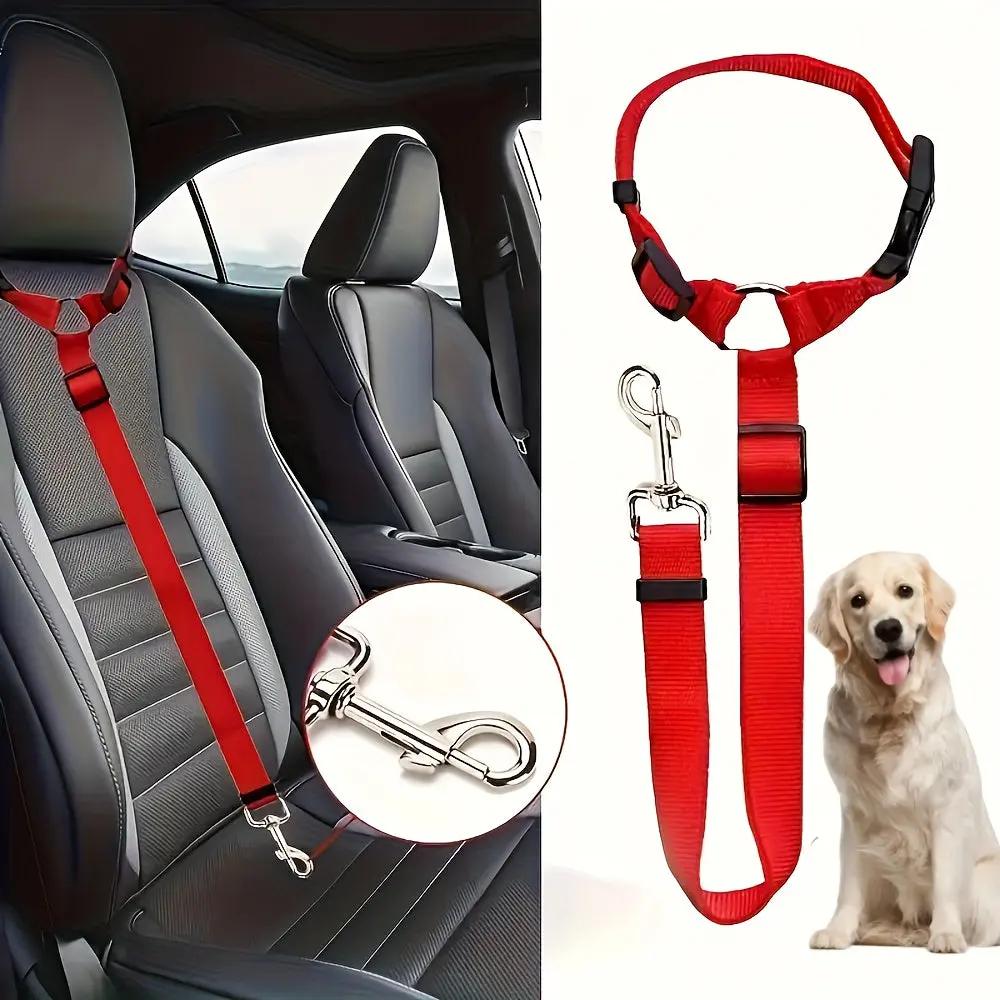 Adjustable Dog Car Seat Belt with Secure Buckle - Heavy-Duty Pet Safety Harness, Quick-Release Buckle, Machine Washable Dog Leash for SUVs, Sedans, Trucks - Vehicle Restraint for Small to Large Dogs - Travel Safety Leash, Dog