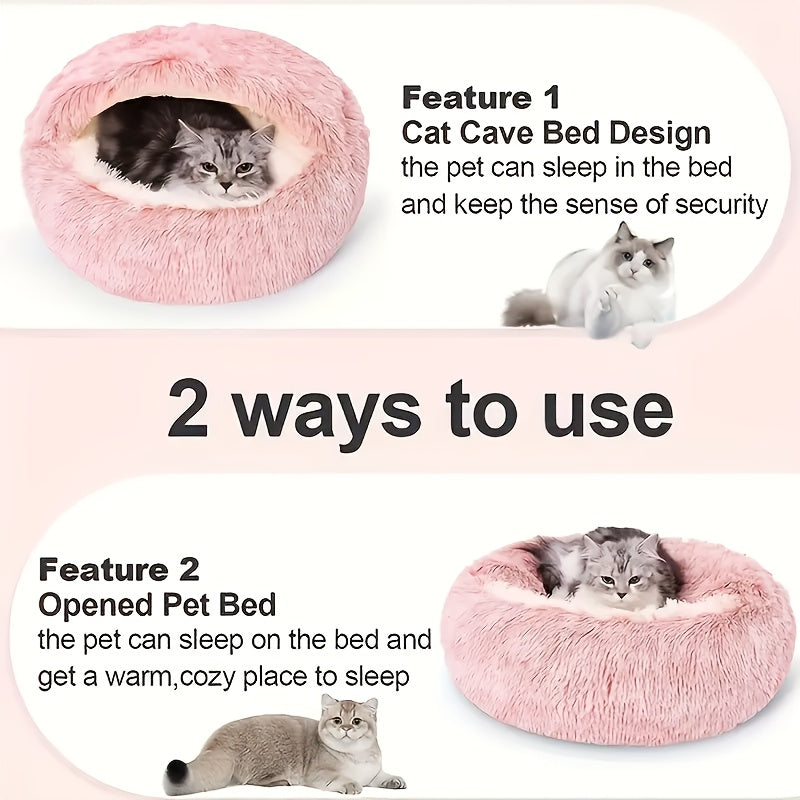 Winter Universal Plush Round Hooded Pet Bed, Warm Dog Bed Bed Suitable for Small s and Dogs, Cozy Fluffy Soft Bed Dog Bed, Warm Donut Pet Mat for s and, Christmas Holiday Gift - PAW-SOME PETS