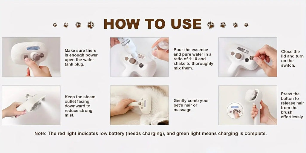 1pc USB Rechargeable Pet Grooming Brush for Cats & Dogs - Stainless Steel Bristles, Ergonomic Handle, Gentle on Sensitive Light, Ideal for Short & Long Hair, Promotes Healthy Coat, Pet Grooming Tool, Sleek Design, Durable Con