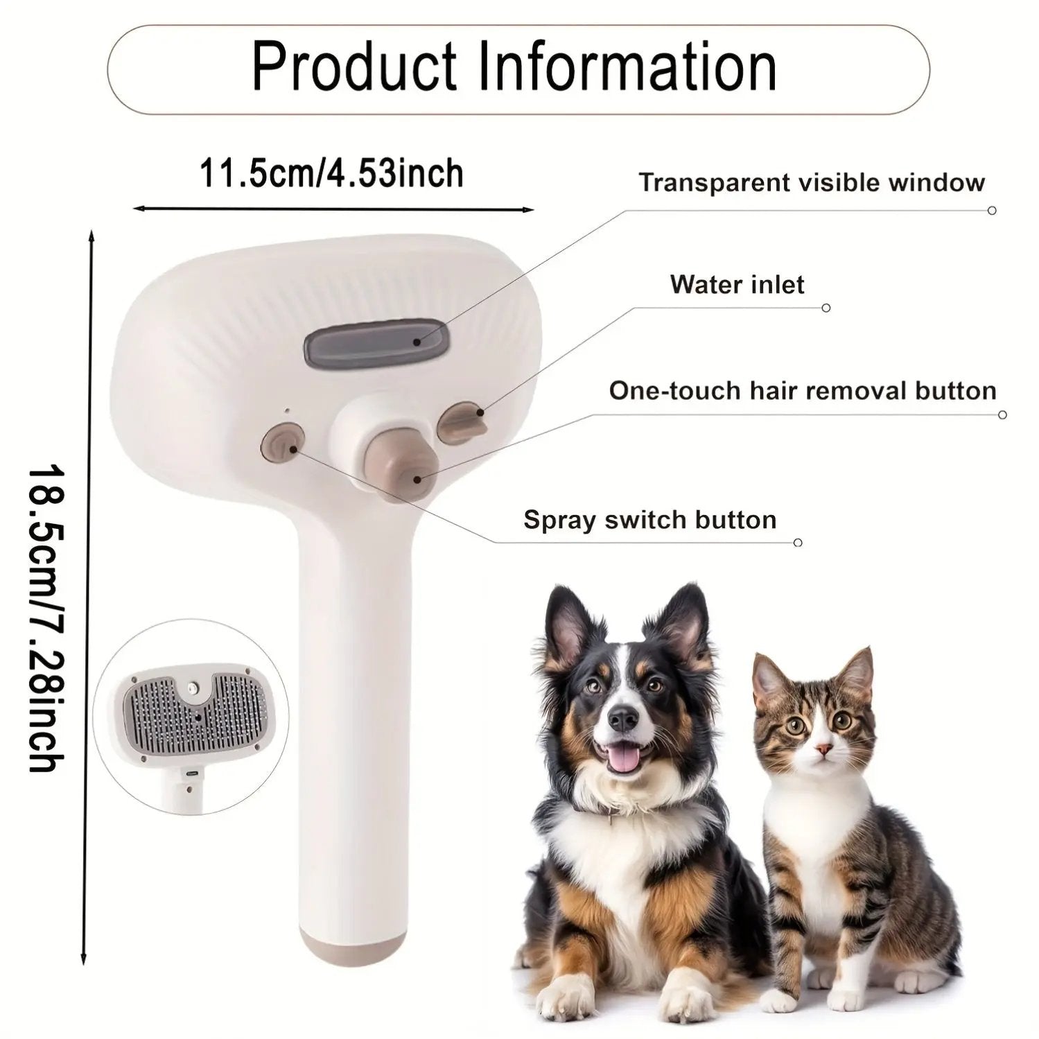 1pc USB Rechargeable Pet Grooming Brush for Cats & Dogs - Stainless Steel Bristles, Ergonomic Handle, Gentle on Sensitive Light, Ideal for Short & Long Hair, Promotes Healthy Coat, Pet Grooming Tool, Sleek Design, Durable Con