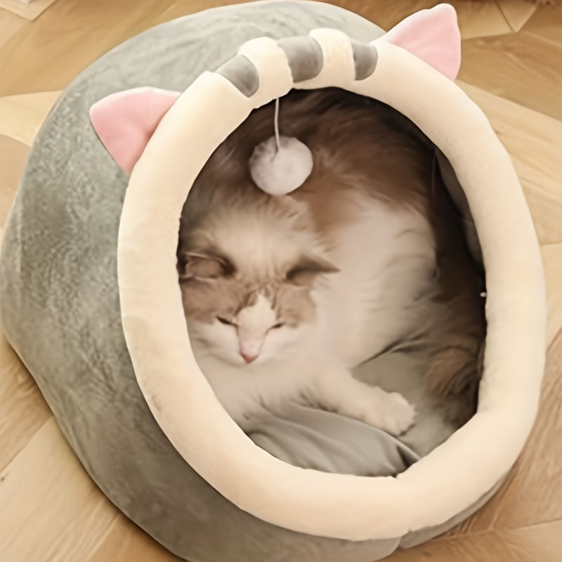 Soft Plush Cat House with Cushion | Classic Style Polyester Fiber Cat Condo | Breathable Pet Bed Basket for Small, Medium and Large Cats | Cozy Cat Cave for All-Season Use - PAW-SOME PETS