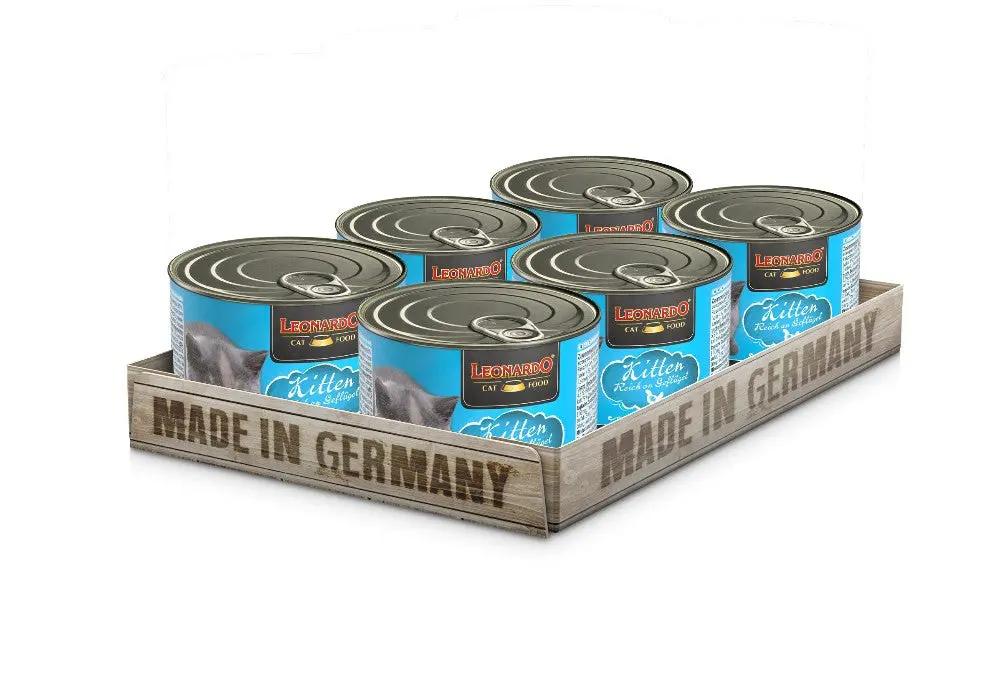 LEONARDO KITTEN - Pack of 6 Cans of Wet Food for Kittens & Puppies with Fresh Meat, Rich in Poultry