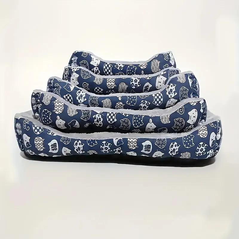 Ultra-Soft Pet Bed - Blue Paw Print Design, Durable Indoor Sofa Cushion, Easy-Clean Material, Comfortable and Cozy for Cats and Dogs, Available in 4 Sizes, Pet Bed for Dogs, Playful Design, Polypropylene Fiber Filling, Rectan