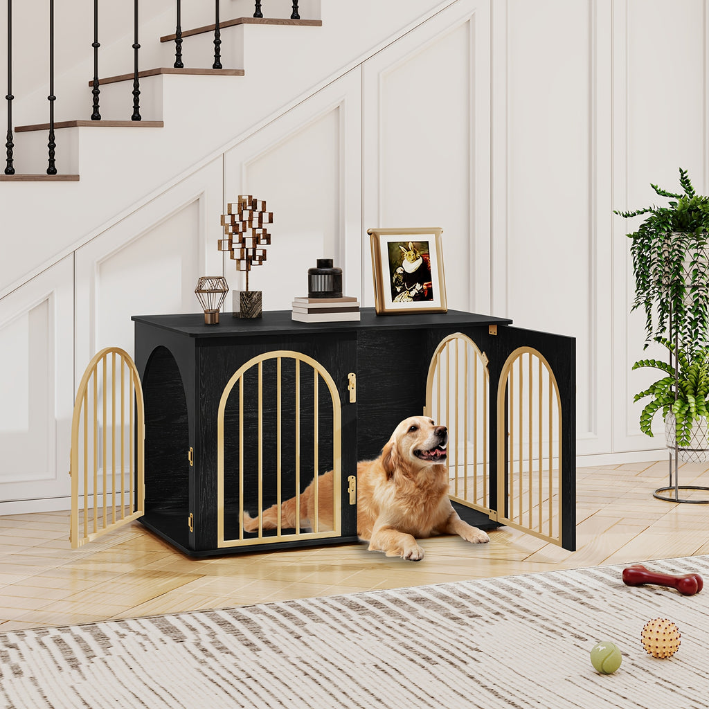 Dog Cage Furniture, 100cm Dog Box, 3 Doors, Arched Door, Modern Indoor Dog Box for Dogs Up to 100kg, Side Table, Dog Cage for Home - PAW-SOME PETS