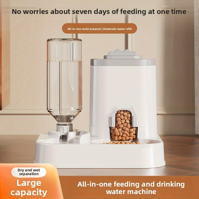 Automatic Cat & Dog Water Dispenser with Integrated Food Basin - 1-10L Capacity, No Batteries Needed, Modern White Design for Easy Cleaning & Hydration - Durable Pet Hydration Solution, Automatic Pet Feeder, Sleek Pet Accesso - PAW-SOME PETS