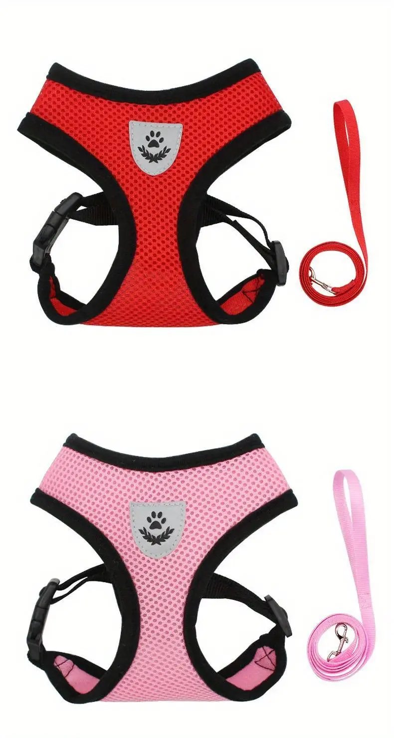 Dog Harnesses Leash, Mesh Cloth Pet Collars, Puppy Breathable Reflective Lead Dog Rope, Adjustable Pet Supplies Christmas Gift