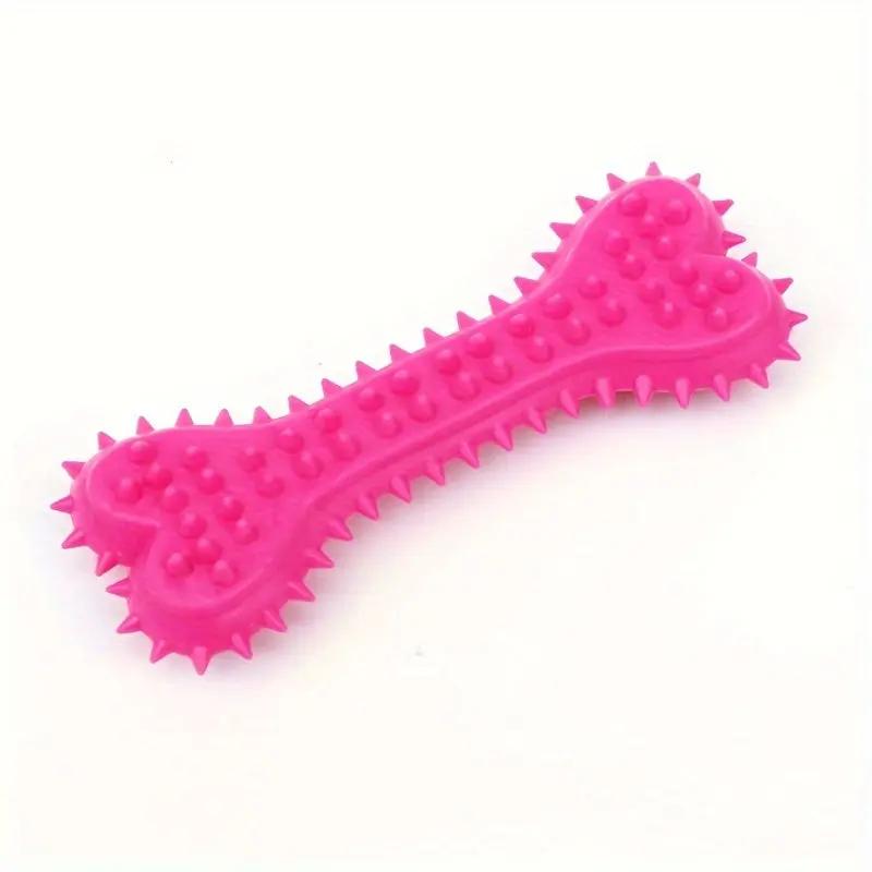 Polka Dot Bone-Shaped Dog Chew Toy - Durable Rubber Toothbrush Stick For Teeth Cleaning, Training & Play