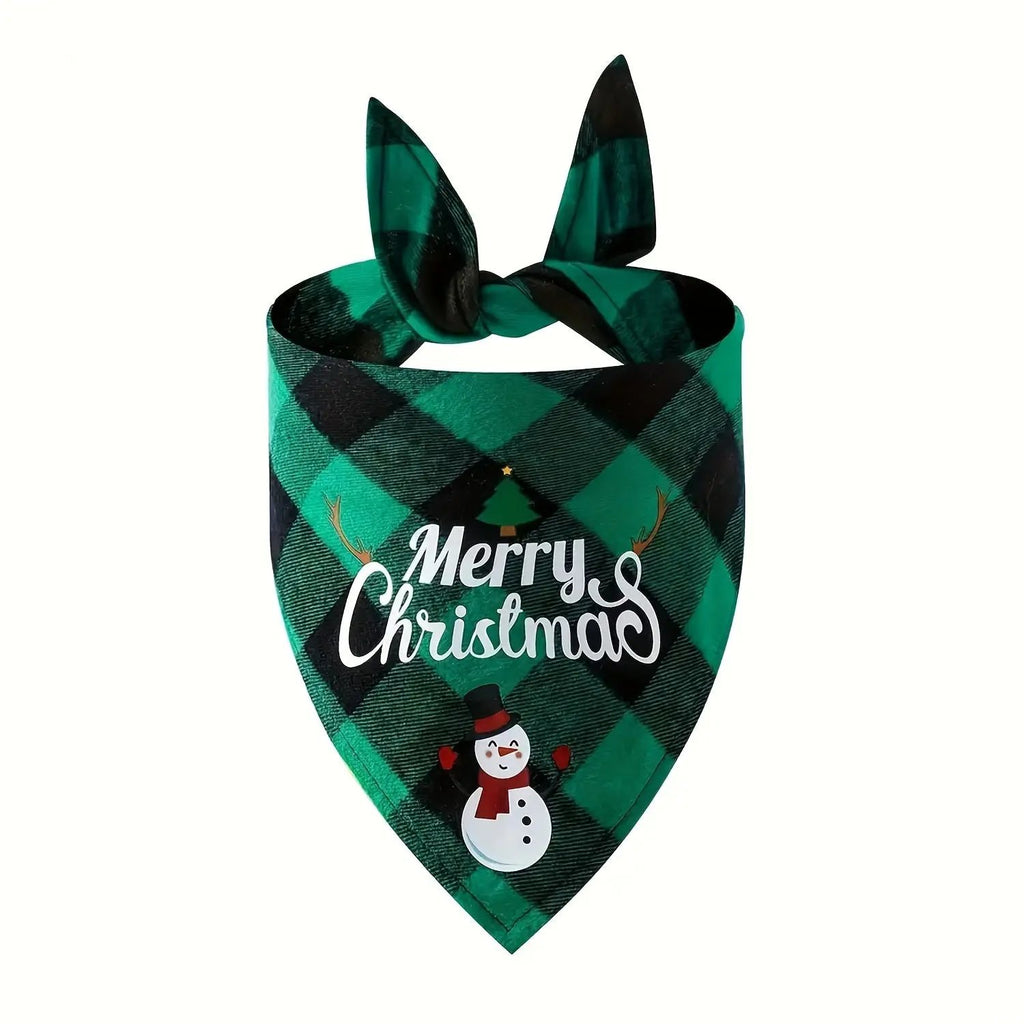 Christmas Dog Bandana with Santa Hat & "Merry Christmas" Lettering - Adjustable Holiday Pet Accessory for Small, Medium & Large Dogs - Festive Party Decorations, Plaid & Snowman Designs