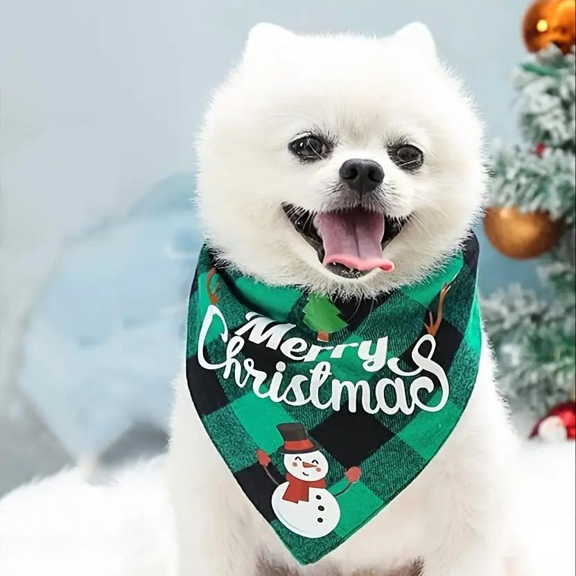 Christmas Dog Bandana with Santa Hat & "Merry Christmas" Lettering - Adjustable Holiday Pet Accessory for Small, Medium & Large Dogs - Festive Party Decorations, Plaid & Snowman Designs