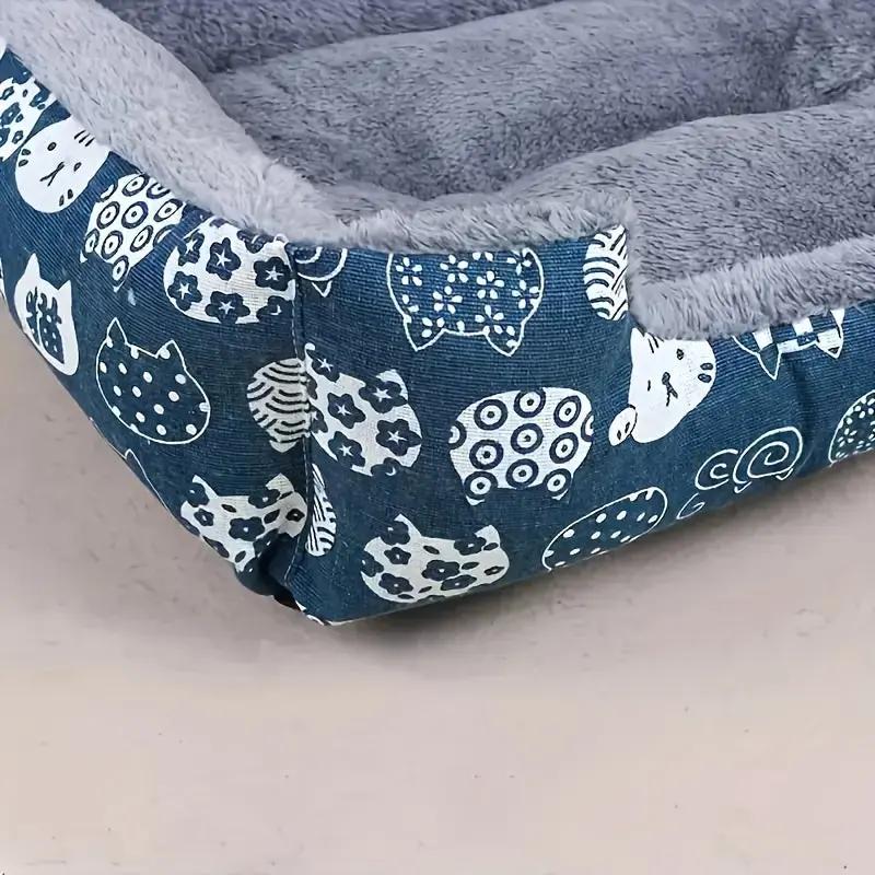Ultra-Soft Pet Bed - Blue Paw Print Design, Durable Indoor Sofa Cushion, Easy-Clean Material, Comfortable and Cozy for Cats and Dogs, Available in 4 Sizes, Pet Bed for Dogs, Playful Design, Polypropylene Fiber Filling, Rectan