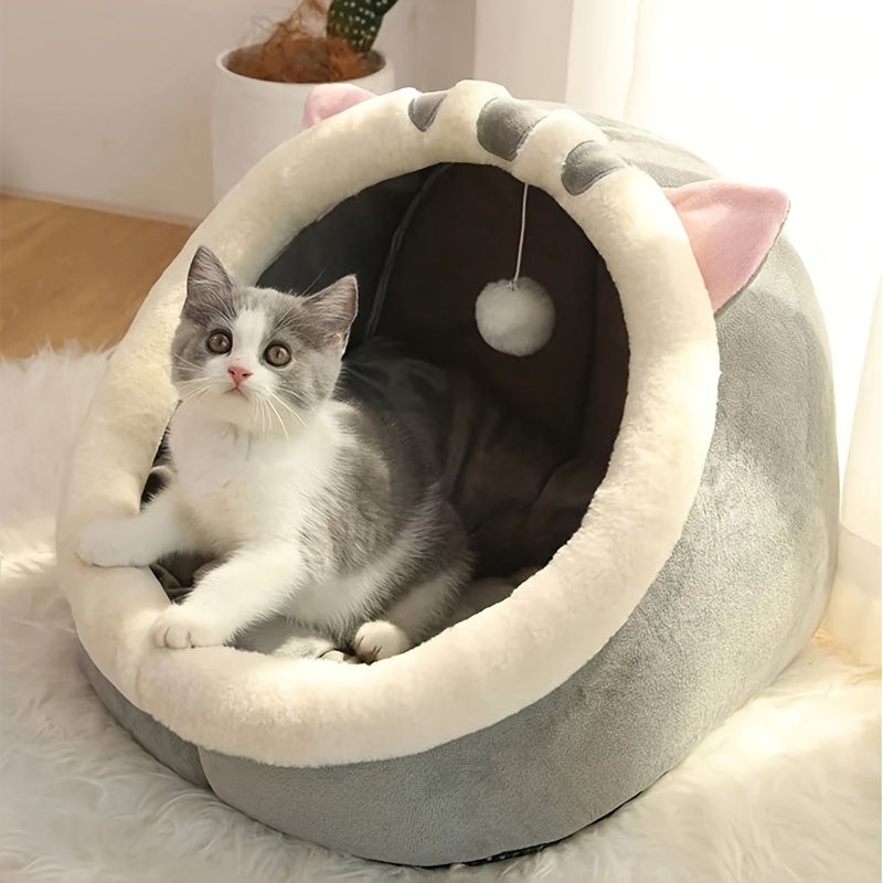 Soft Plush Cat House with Cushion | Classic Style Polyester Fiber Cat Condo | Breathable Pet Bed Basket for Small, Medium and Large Cats | Cozy Cat Cave for All-Season Use - PAW-SOME PETS
