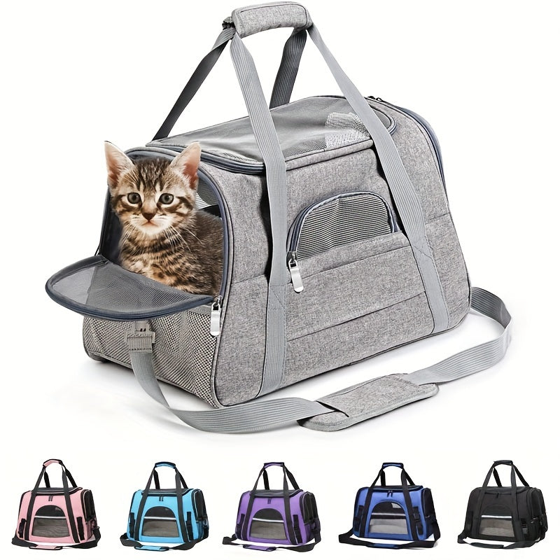 Portable Cat Carrier with Plush Mat - Large Capacity Breathable Travel Bag for Pet Outings, Zipper Closure, Ventilated Mesh & Soft Lining, Secure Straps for Car & Outdoor Use, Cat Travel Carrier, Secure Latching System - PAW-SOME PETS