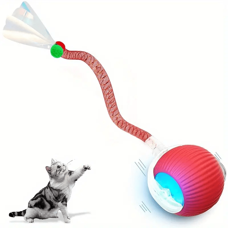 Smart Interactive Cat & Dog Toy Ball with USB Rechargeable Battery, Automatic Rolling Interactive Ball with Elastic Net Tail, Interactive Cat & Dog Toy for Siamese Cats - PAW-SOME PETS