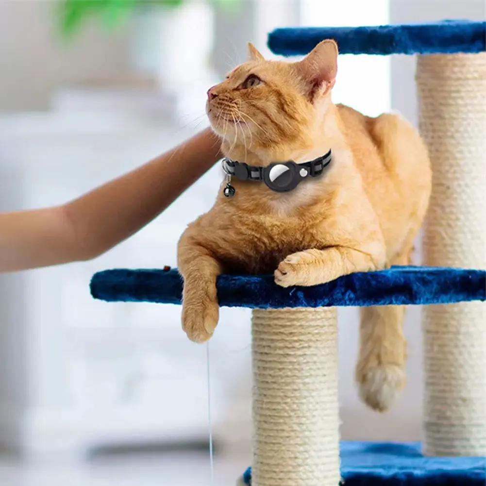 For Apple Airtag Cat Collar Reflective Pet Collar Safety Buckle GPS Tracker Holder Adjustable for Cat Kitten