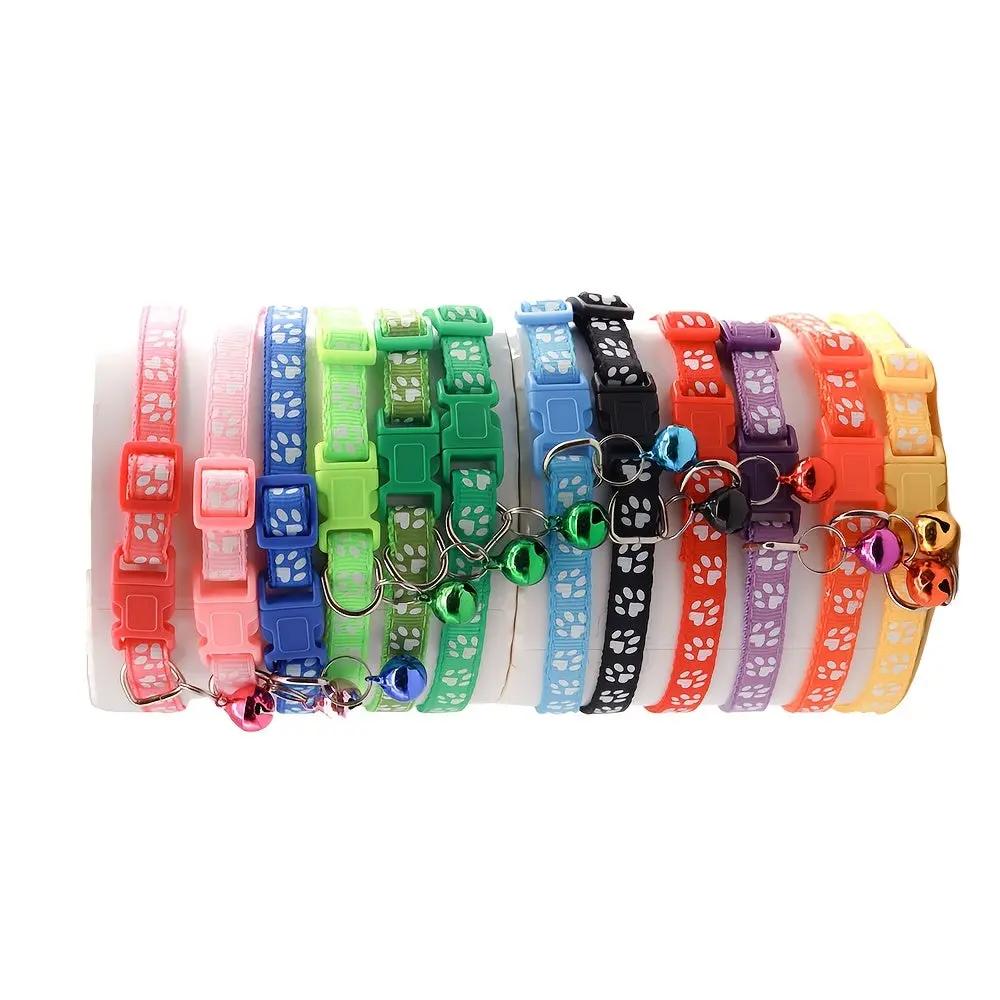 Adjustable Colorful Bell Collar for Dogs and Cats with Paw Print Design - Stylish and Safe Pet Accessory Christmas Gift