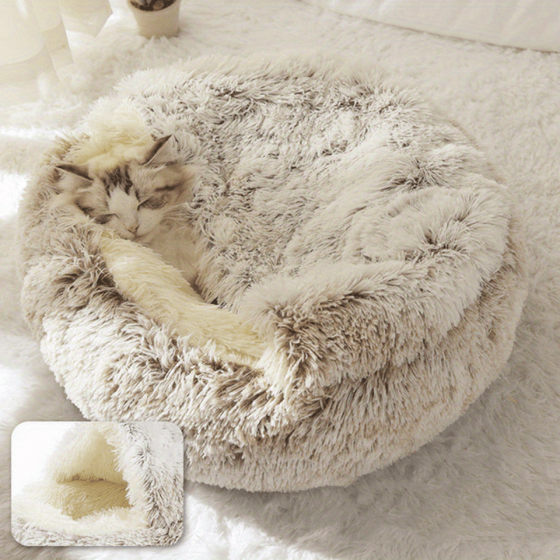 Winter Universal Plush Round Hooded Pet Bed, Warm Dog Bed Bed Suitable for Small s and Dogs, Cozy Fluffy Soft Bed Dog Bed, Warm Donut Pet Mat for s and, Christmas Holiday Gift - PAW-SOME PETS