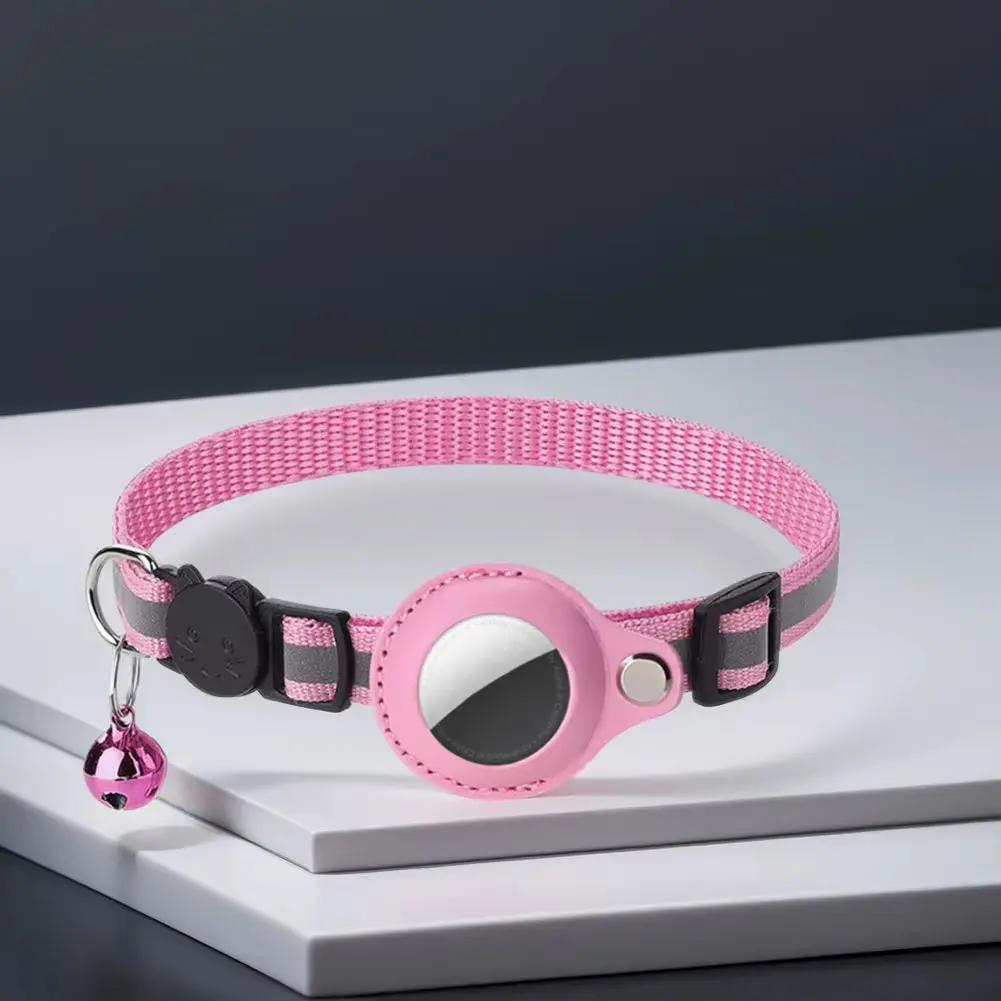 For Apple Airtag Cat Collar Reflective Pet Collar Safety Buckle GPS Tracker Holder Adjustable for Cat Kitten