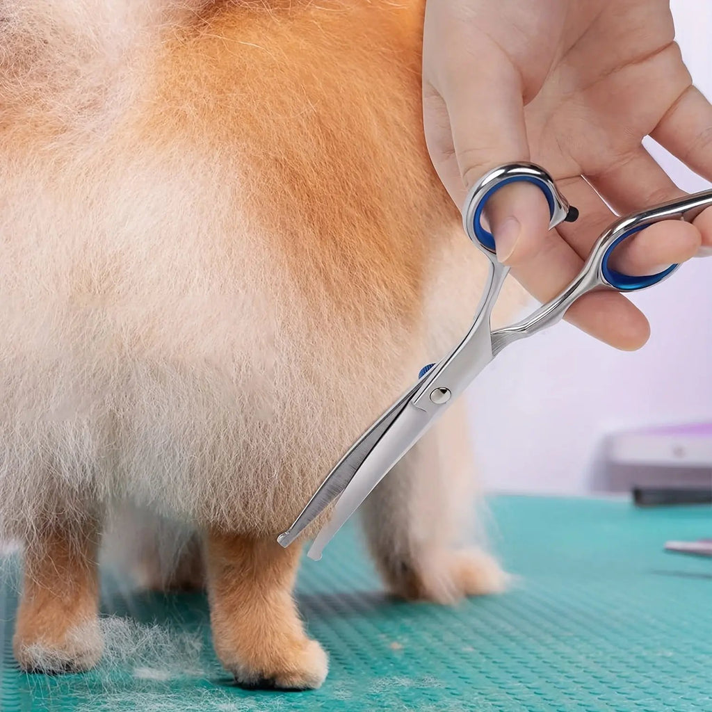 Pet Grooming Scissors Set With Safety Round Tip, Dog Cat Grooming Scissors, Stainless Steel Dog Cat Grooming Shears (Curved Scissor)