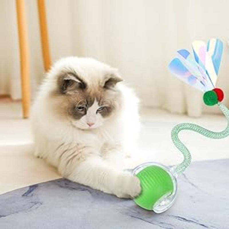 Smart Interactive Cat & Dog Toy Ball with USB Rechargeable Battery, Automatic Rolling Interactive Ball with Elastic Net Tail, Interactive Cat & Dog Toy for Siamese Cats - PAW-SOME PETS