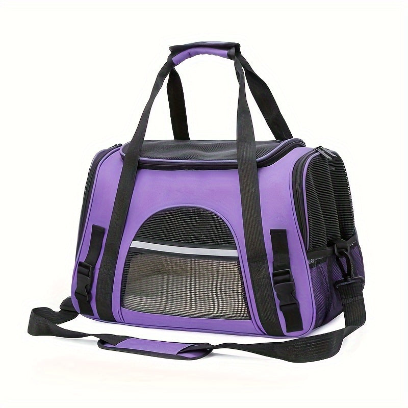 Portable Cat Carrier with Plush Mat - Large Capacity Breathable Travel Bag for Pet Outings, Zipper Closure, Ventilated Mesh & Soft Lining, Secure Straps for Car & Outdoor Use, Cat Travel Carrier, Secure Latching System - PAW-SOME PETS