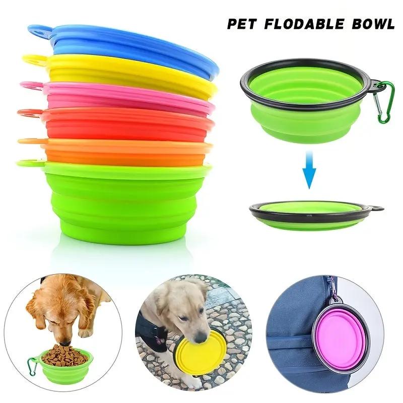 Portable Foldable Pet Bowl with Black Frame, 350ml TPR Dog Food Dish for Outdoors