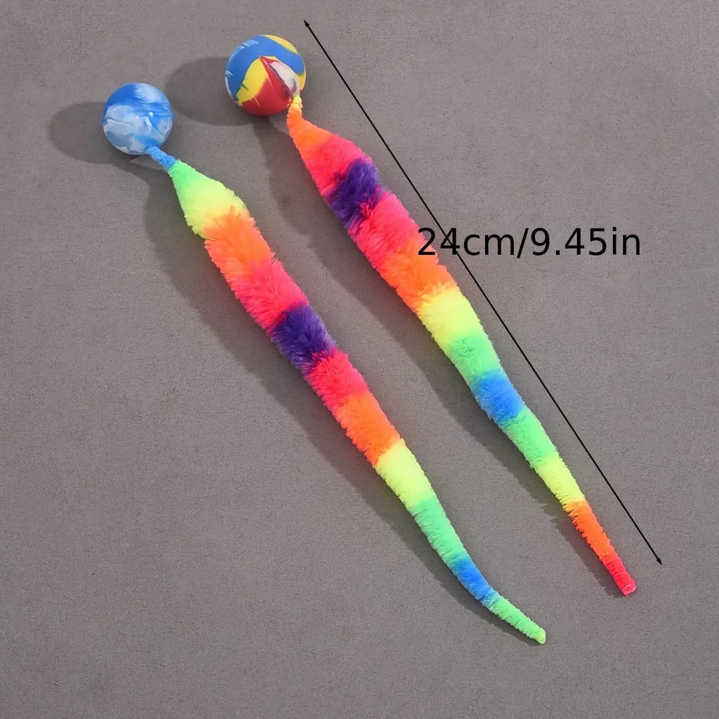 2 Pcs Interactive Cat Teaser Toys - Geometric Polyester Twisty Worms with Attached Balls, Uncharged Pet Play Sticks for Kittens - Colorful Simulation Caterpillar Set Without Batteries PAW-SOME PETS