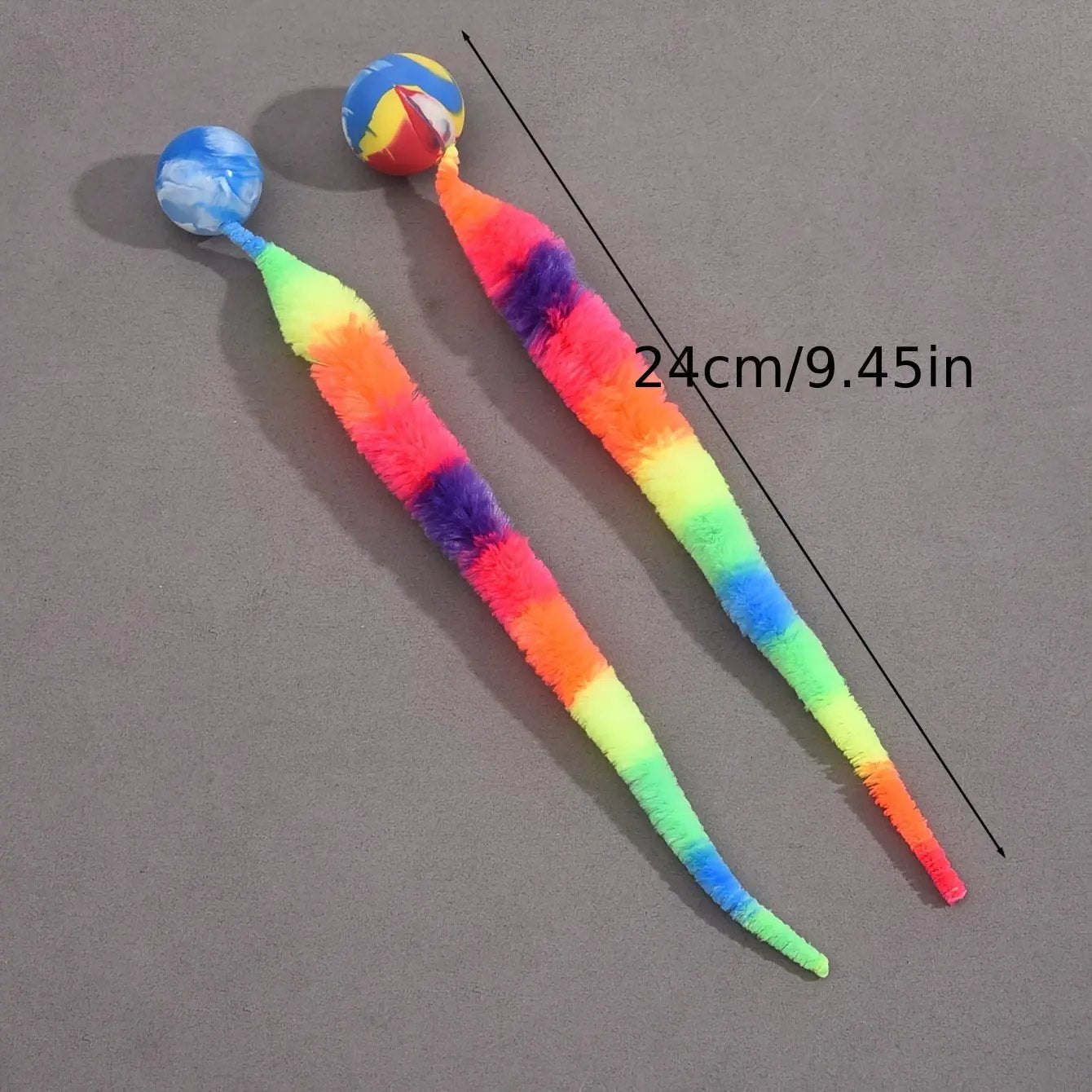 2 Pcs Interactive Cat Teaser Toys - Geometric Polyester Twisty Worms with Attached Balls, Uncharged Pet Play Sticks for Kittens - Colorful Simulation Caterpillar Set Without Batteries