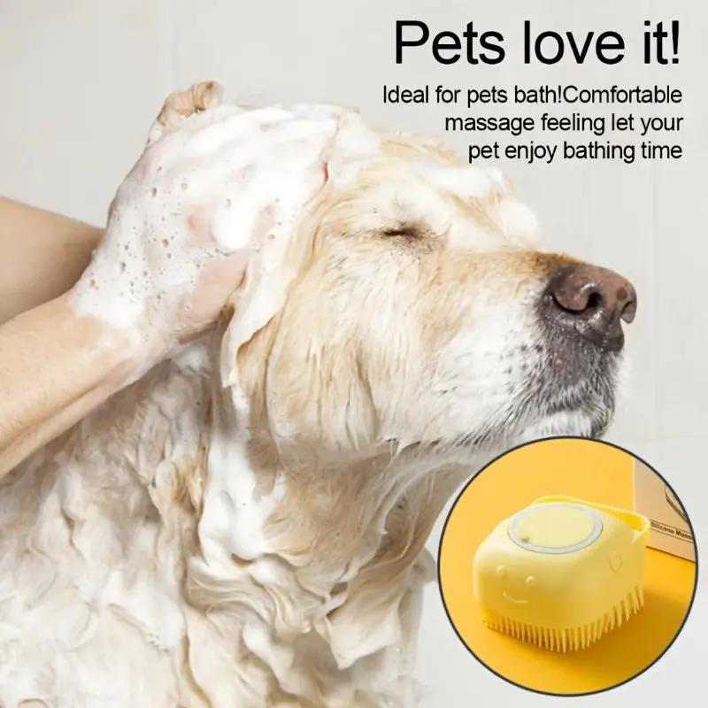 Soft Dog Shampoo Massager Bath Brush with Detachable Head & Soft Bristles - Gentle Pet Grooming Shower Brush for Sensitive Light Beige, Easy-Clean Design, Multi-Color Options (Pink, Blue, Yellow, Green, Turquoise) - Bath Time PAW-SOME PETS
