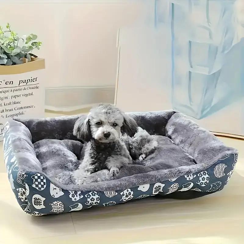 Ultra-Soft Pet Bed - Blue Paw Print Design, Durable Indoor Sofa Cushion, Easy-Clean Material, Comfortable and Cozy for Cats and Dogs, Available in 4 Sizes, Pet Bed for Dogs, Playful Design, Polypropylene Fiber Filling, Rectan