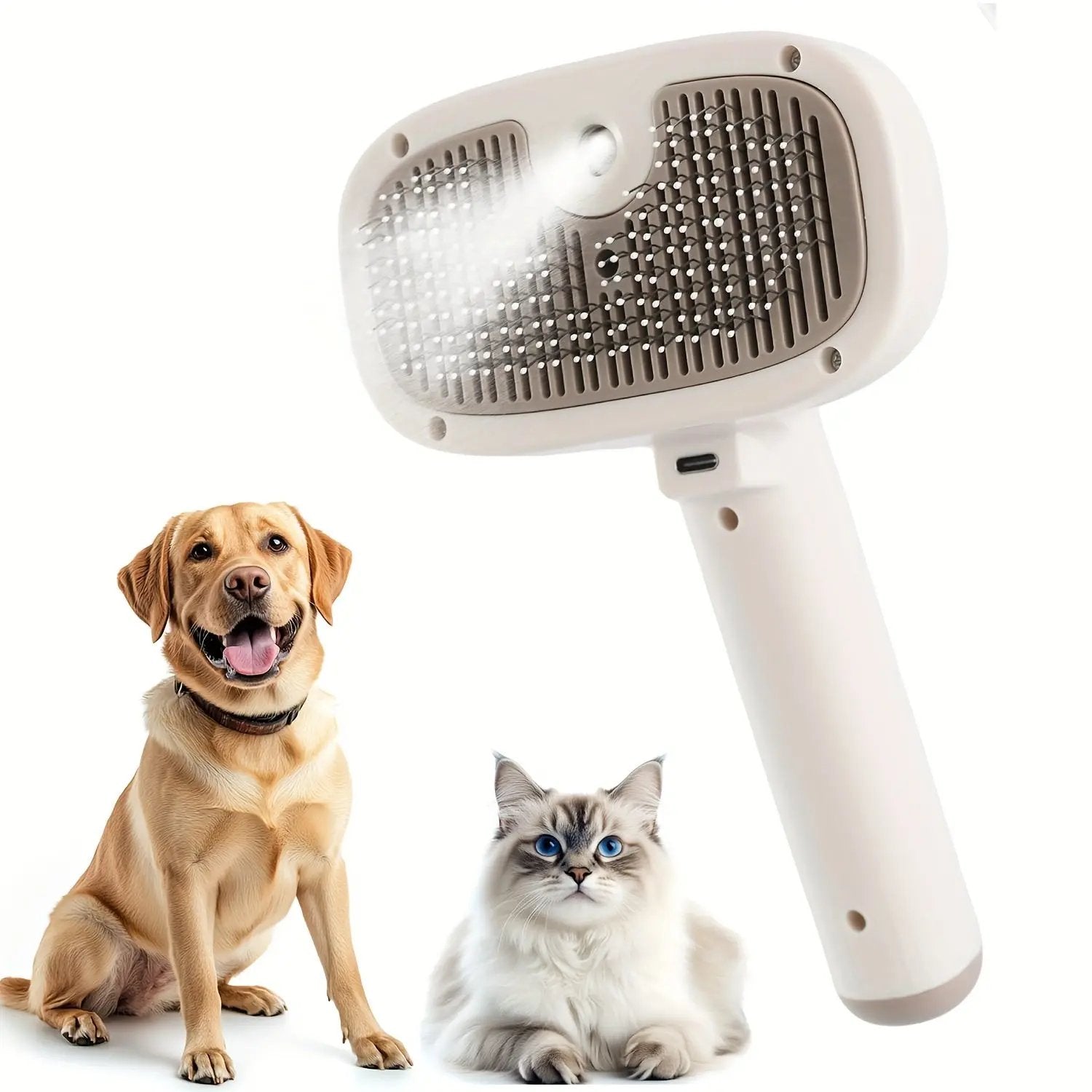 1pc USB Rechargeable Pet Grooming Brush for Cats & Dogs - Stainless Steel Bristles, Ergonomic Handle, Gentle on Sensitive Light, Ideal for Short & Long Hair, Promotes Healthy Coat, Pet Grooming Tool, Sleek Design, Durable Con
