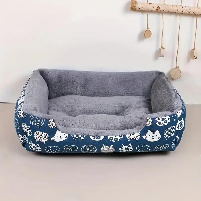 Ultra-Soft Pet Bed - Blue Paw Print Design, Durable Indoor Sofa Cushion, Easy-Clean Material, Comfortable and Cozy for Cats and Dogs, Available in 4 Sizes, Pet Bed for Dogs, Playful Design, Polypropylene Fiber Filling, Rectan