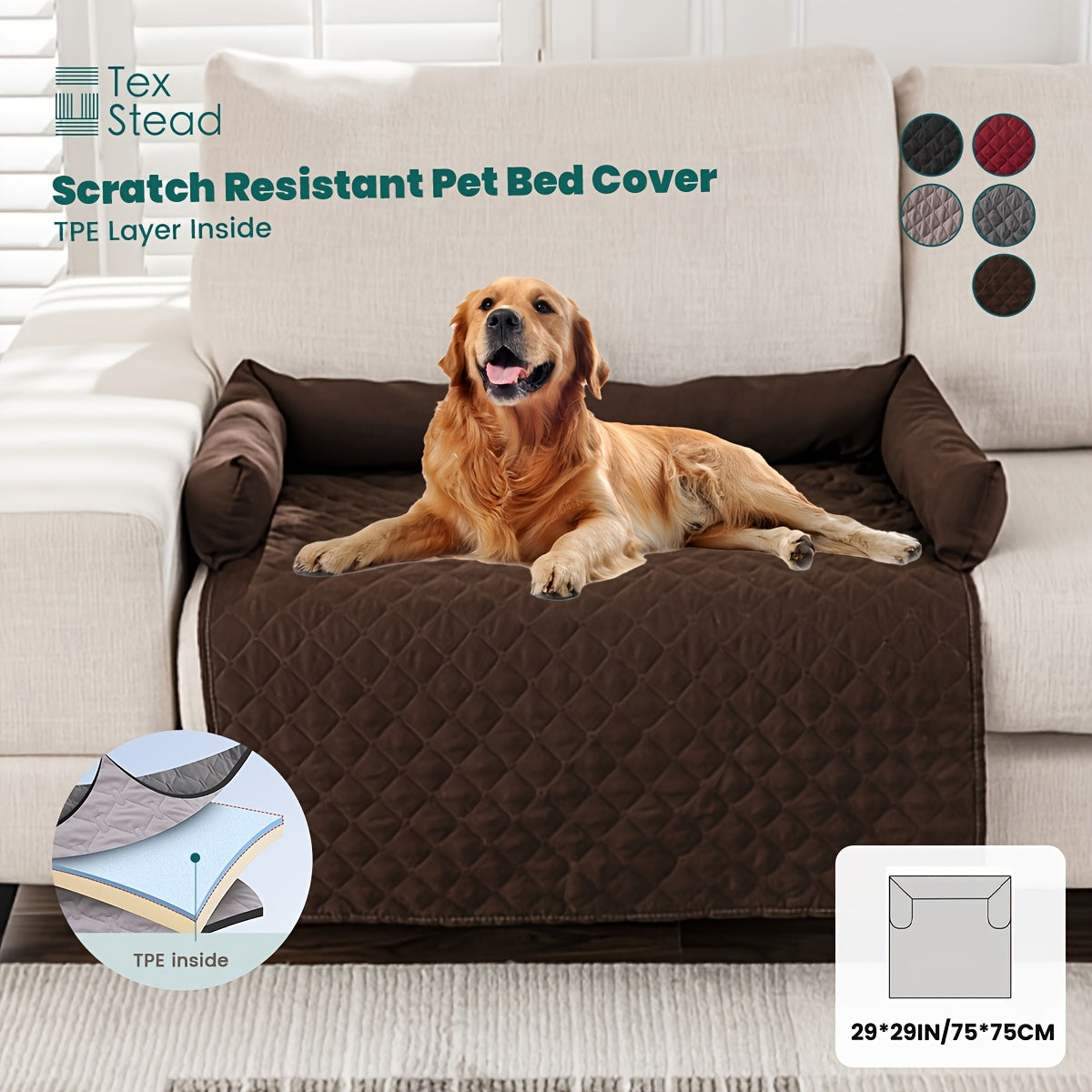 1pc TEXSTEAD Pet Sofa Bed - Scratch & Slip Resistant, Washable Dog & Cat Furniture Cover with Bolster Cushions, Gray & White Checkered Design for Small to Large Dogs, Cozy Home Decor, Dog Bed for Dogs, Cozy Pet Furniture, Che - PAW-SOME PETS