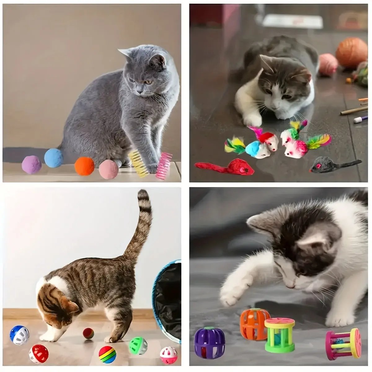 200pcs/64pcs/32pcs/16pcs Mixed Cat Toy Set - Assorted Plastic Toys for Multiple Cats, Random Colors & Styles, Keeps Playtime Fun Every Day (Plastic/Polyester/Artificial feathers)