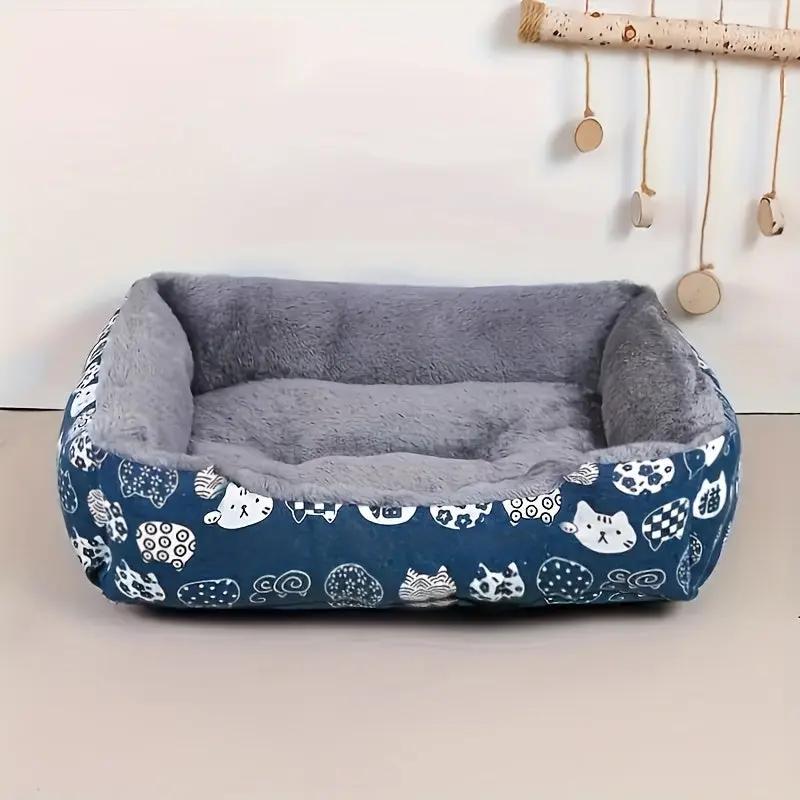 Ultra-Soft Pet Bed - Blue Paw Print Design, Durable Indoor Sofa Cushion, Easy-Clean Material, Comfortable and Cozy for Cats and Dogs, Available in 4 Sizes, Pet Bed for Dogs, Playful Design, Polypropylene Fiber Filling, Rectan