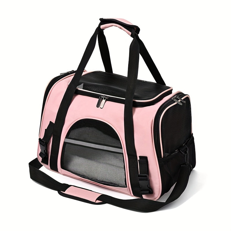 Portable Cat Carrier with Plush Mat - Large Capacity Breathable Travel Bag for Pet Outings, Zipper Closure, Ventilated Mesh & Soft Lining, Secure Straps for Car & Outdoor Use, Cat Travel Carrier, Secure Latching System - PAW-SOME PETS