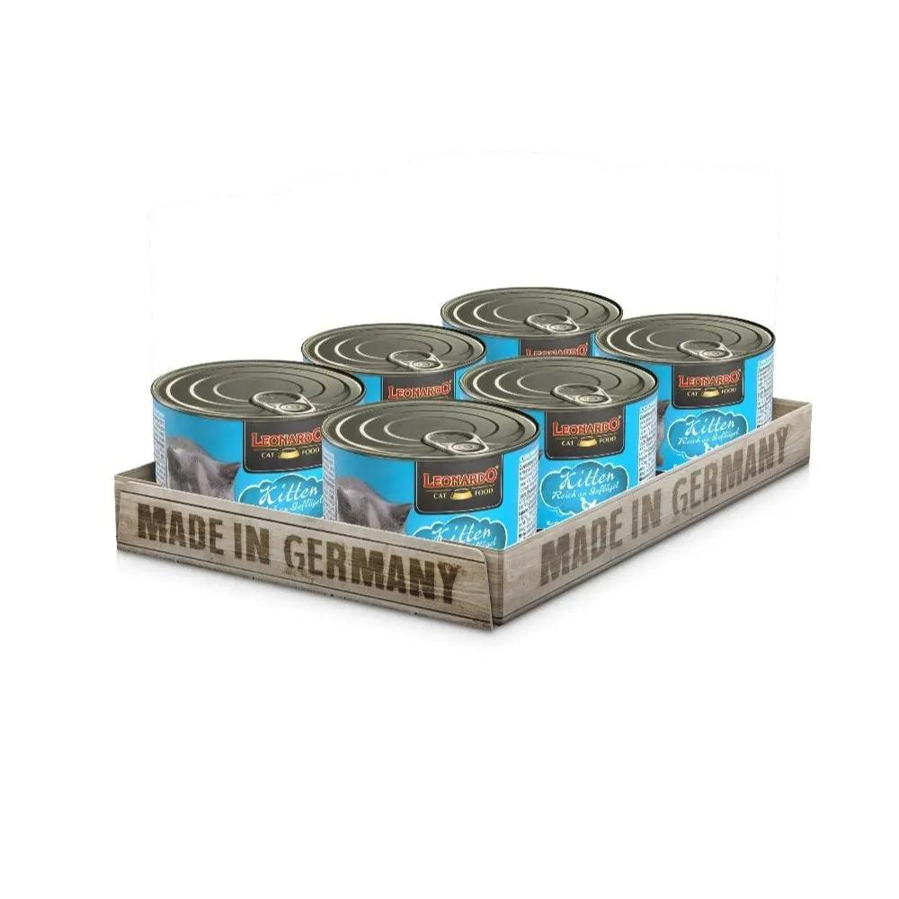 LEONARDO KITTEN - Pack of 6 Cans of Wet Food for Kittens & Puppies with Fresh Meat, Rich in Poultry