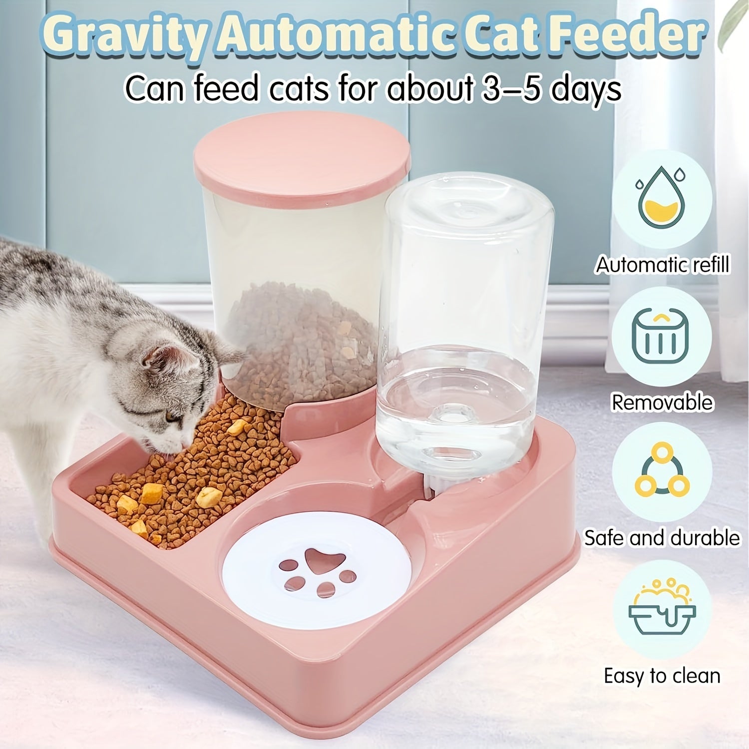 Automatic Cat Feeder Water Dispenser Set, 2 In 1 Tilted Automatic Pet Food And Water Feeder Gravity Food Feeder And Waterer For Indoor Cats - PAW-SOME PETS