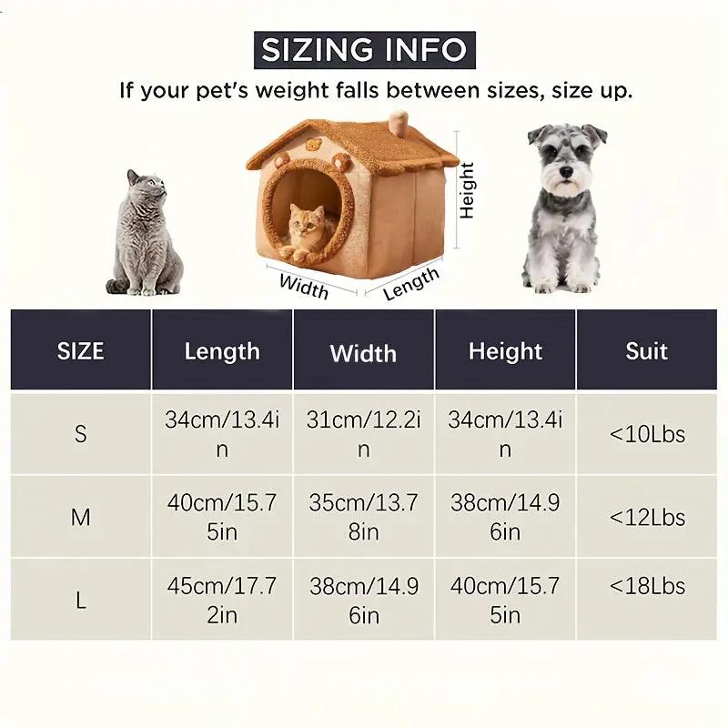 2-in-1 Half-Enclosed Brown Dog House & Cat Bed with Removable Soft Cushioned Bedding - Cozy Pet Shelter with Entrance Tunnel for Small Dogs & Cats, Durable Indoor/Outdoor House for Pomeranian, Chihuahua, Shih Tzu - Space-Savi