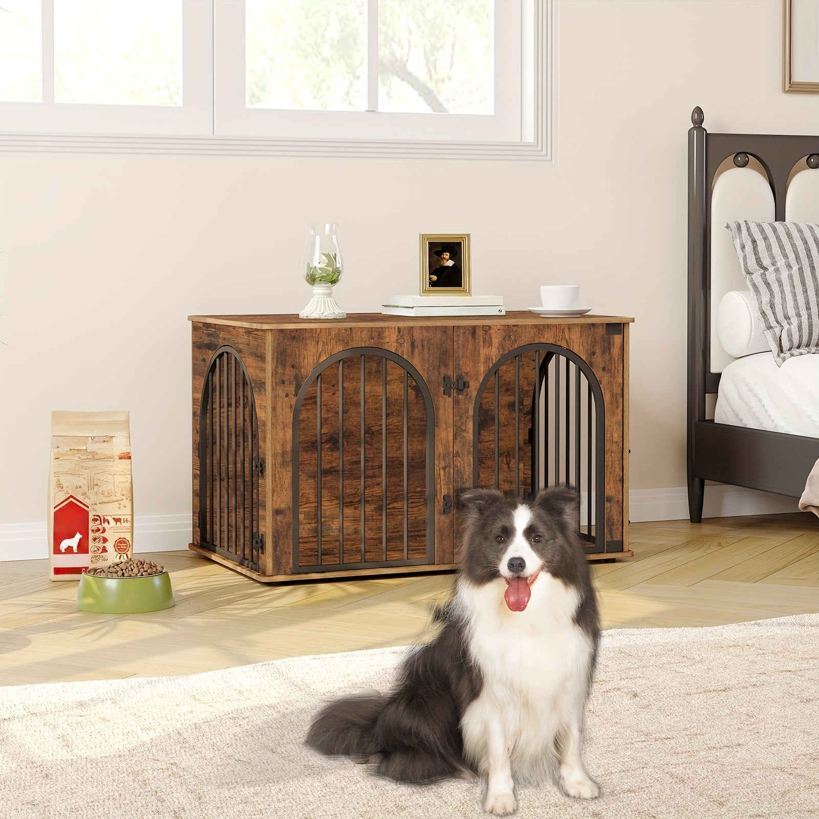 Dog Cage Furniture, 100cm Dog Box, 3 Doors, Arched Door, Modern Indoor Dog Box for Dogs Up to 100kg, Side Table, Dog Cage for Home - PAW-SOME PETS