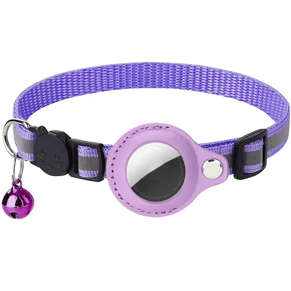 For Apple Airtag Cat Collar Reflective Pet Collar Safety Buckle GPS Tracker Holder Adjustable for Cat Kitten