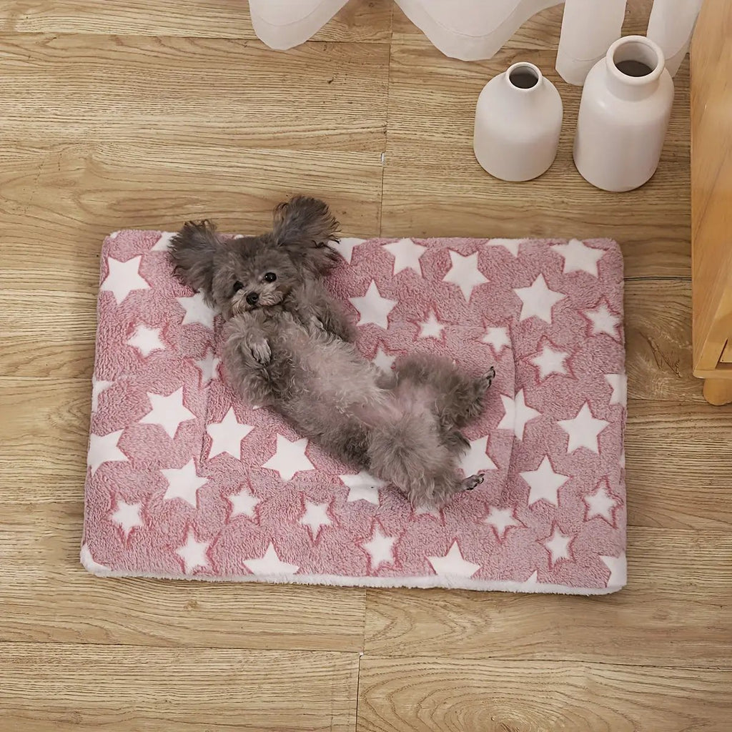 Cozy All-Season Plush Pet Mat | Soft, Thickened Warm Blanket for Cats & Dogs | Machine-Washable, Durable Polyester | Ideal for Autumn & Winter Sleep Comfort | Star Patterned Design, Pet Sleeping Ma