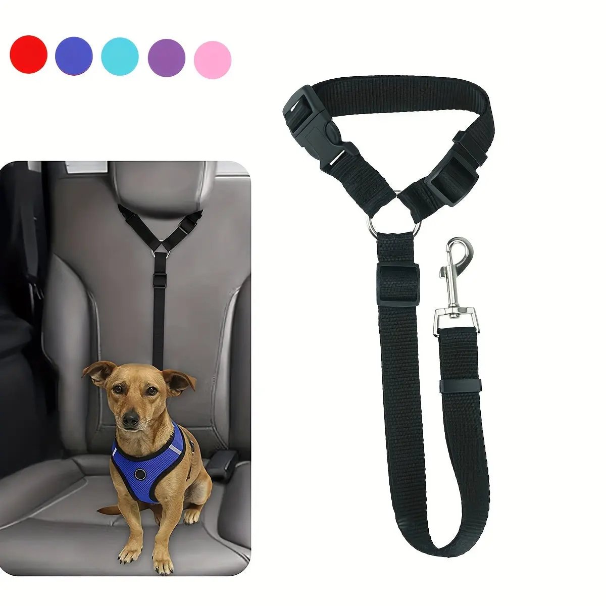Adjustable Dog Car Seat Belt with Secure Buckle - Heavy-Duty Pet Safety Harness, Quick-Release Buckle, Machine Washable Dog Leash for SUVs, Sedans, Trucks - Vehicle Restraint for Small to Large Dogs - Travel Safety Leash, Dog