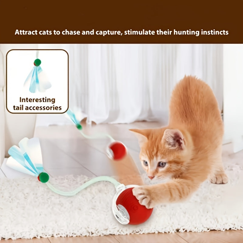 Smart Interactive Cat & Dog Toy Ball with USB Rechargeable Battery, Automatic Rolling Interactive Ball with Elastic Net Tail, Interactive Cat & Dog Toy for Siamese Cats - PAW-SOME PETS