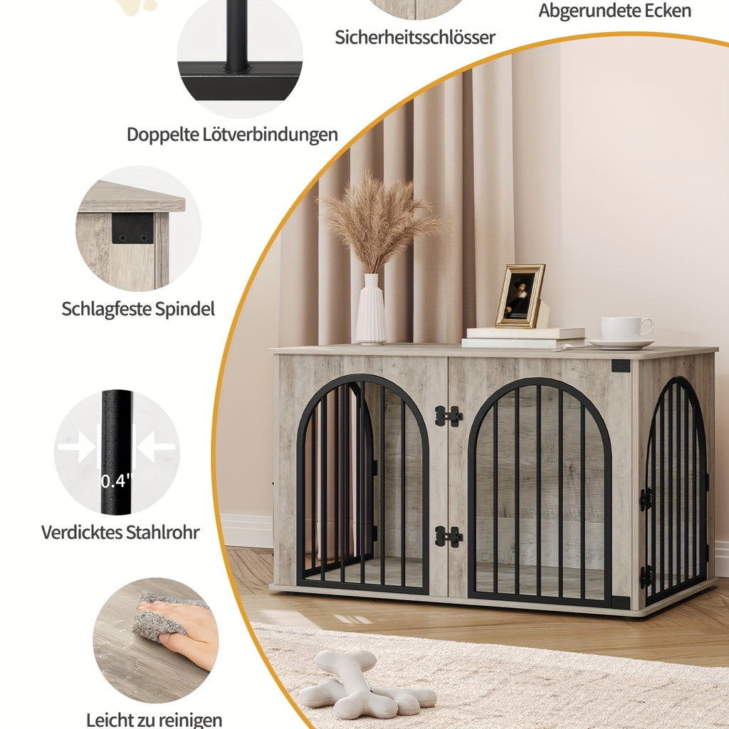 Dog Cage Furniture, 100cm Dog Box, 3 Doors, Arched Door, Modern Indoor Dog Box for Dogs Up to 100kg, Side Table, Dog Cage for Home - PAW-SOME PETS
