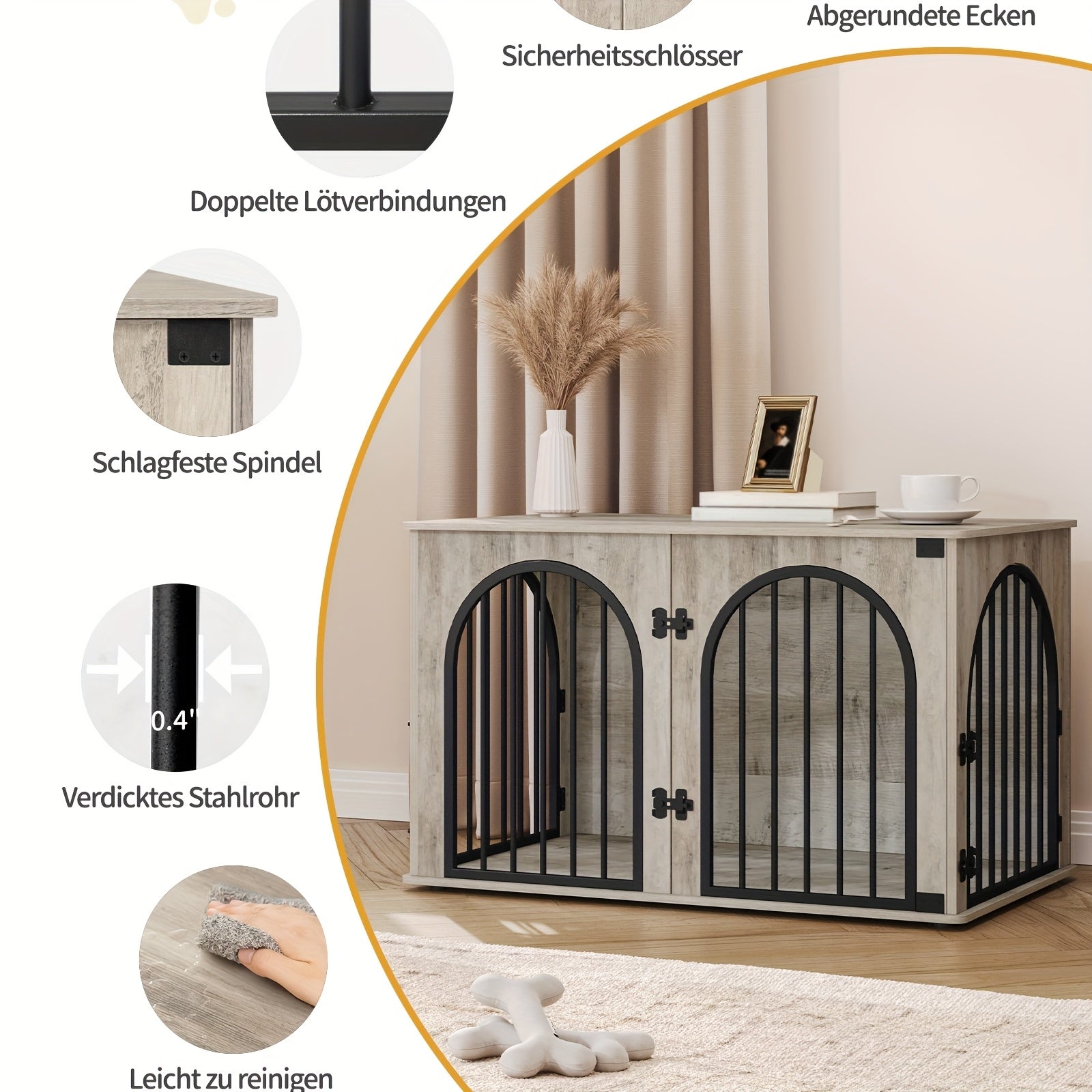 Dog Cage Furniture, 100cm Dog Box, 3 Doors, Arched Door, Modern Indoor Dog Box for Dogs Up to 100kg, Side Table, Dog Cage for Home - PAW-SOME PETS