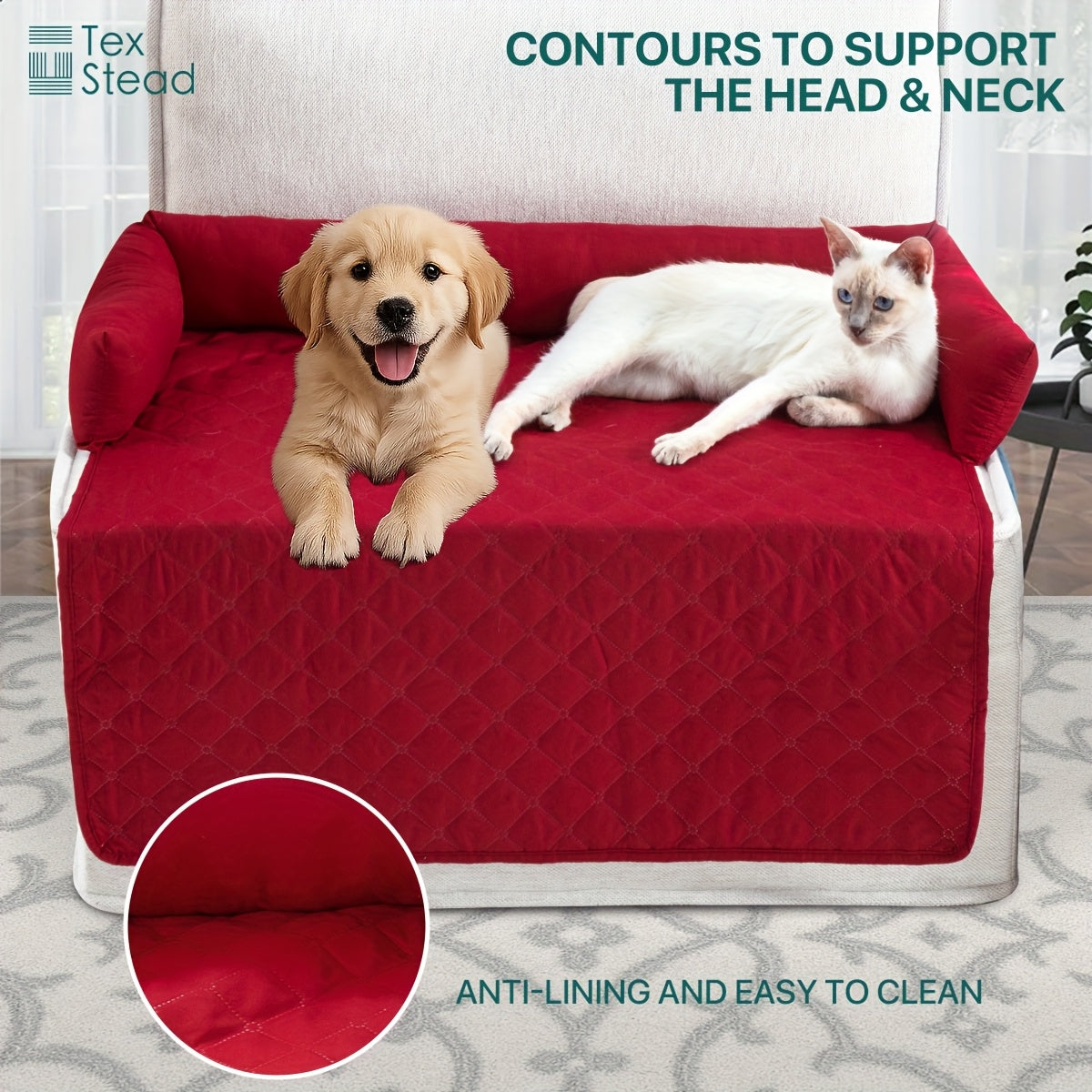 1pc TEXSTEAD Pet Sofa Bed - Scratch & Slip Resistant, Washable Dog & Cat Furniture Cover with Bolster Cushions, Gray & White Checkered Design for Small to Large Dogs, Cozy Home Decor, Dog Bed for Dogs, Cozy Pet Furniture, Che - PAW-SOME PETS