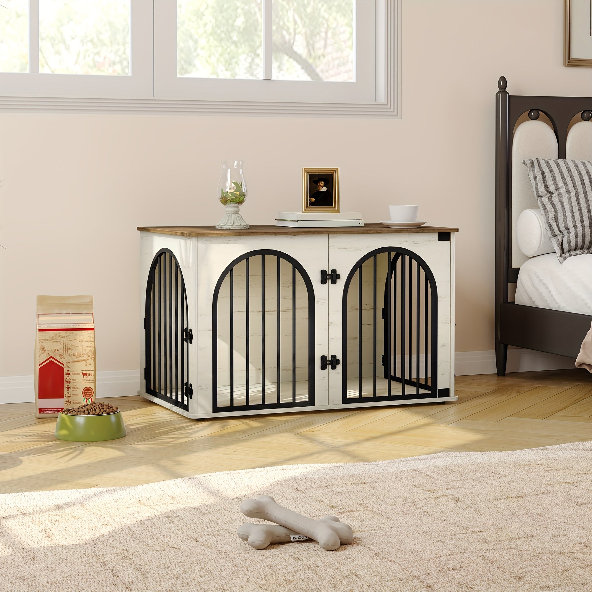 Dog Cage Furniture, 100cm Dog Box, 3 Doors, Arched Door, Modern Indoor Dog Box for Dogs Up to 100kg, Side Table, Dog Cage for Home - PAW-SOME PETS